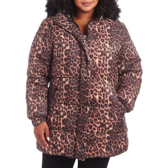 Rachel Rachel Roy Plus Leopard Midi Coat with Removable Hood NWT - Picture 4 of 5